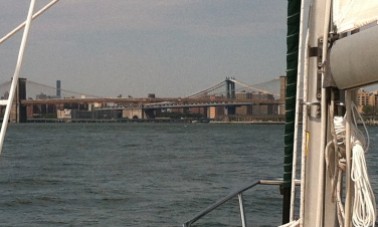 Northbound with the current past Brooklyn and lower Manhattan.