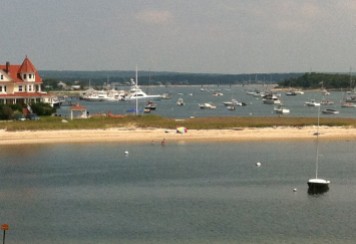 A long sandy bar separates the harbor at Onset, sheltered from virtually all directions