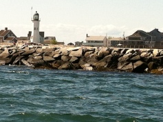 An impressive breakwater lines the entrance to Scituate Harbor.
