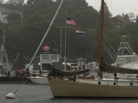 A boisterous but brief thunderstorm rocked the harbor in mid-afternoon.