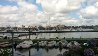 The yacht club has an impressive view of downtown Portland, ME, just a short launch ride away.