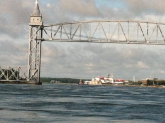 The railroad bridge that spans the Cape Cod Canal is just west of the campus of Massachusetts Maritime Academy.