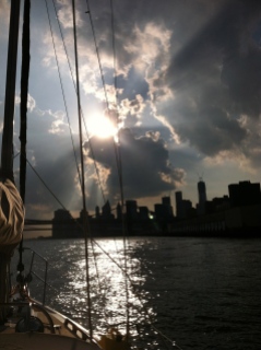 A passing front shielded the setting sun for a dramatic close to the trip down the East River.